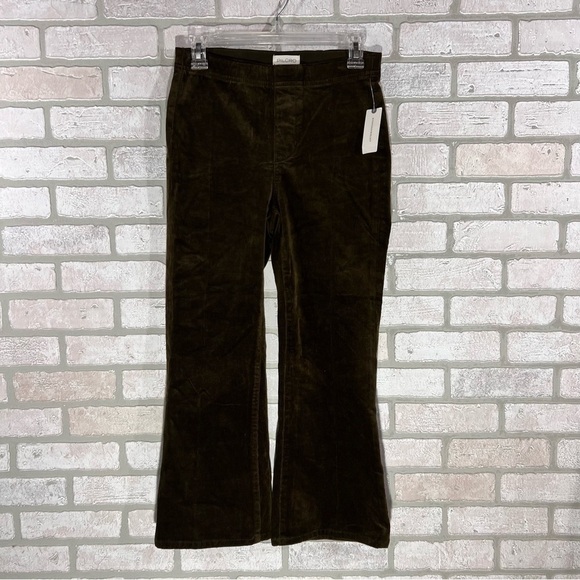 Anthropologie Pilcro NWT Moss Green High Waist Corduroy Crop Flare Pants Size XS - Picture 1 of 9